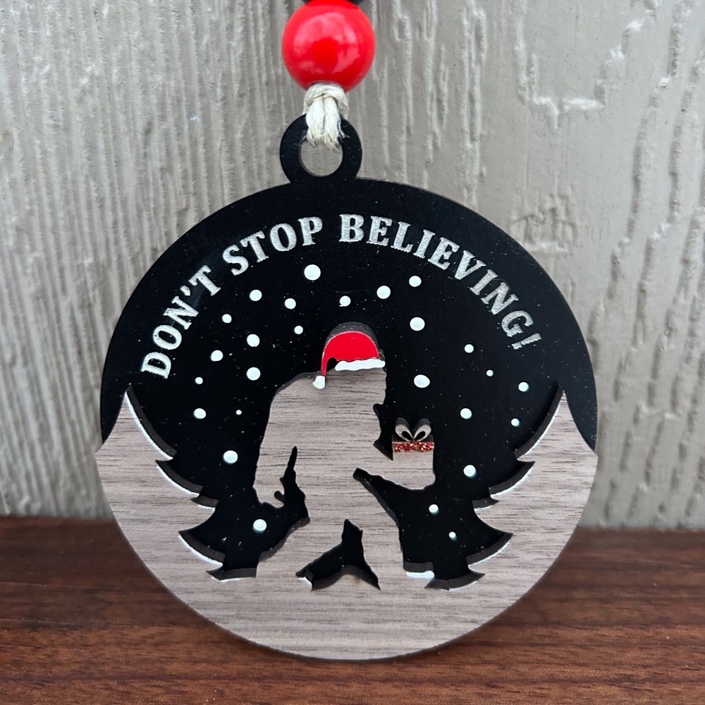 Festive Bigfoot Holiday Ornament - Black and Red